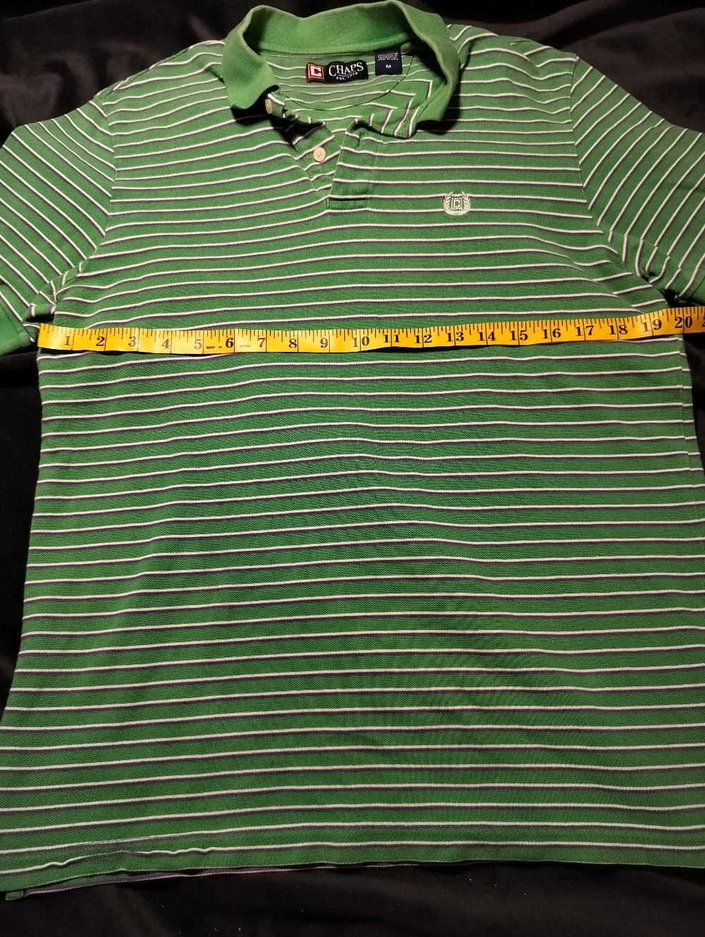 Chaps 100% Cotton Men's Green Polo Shirt With White & Purple Stripes - Medium - Picture 2 of 9